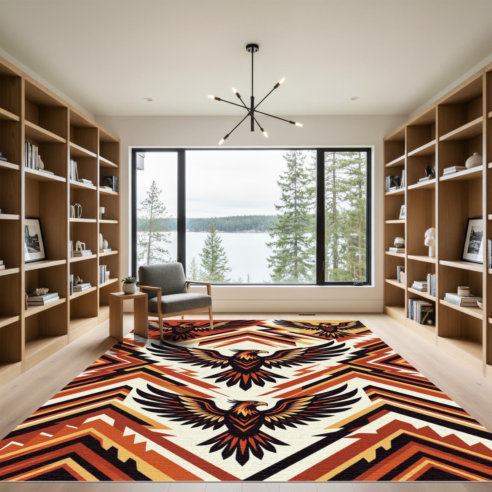 Geometric Eagle Totem Ochre Terracotta Feather Rug