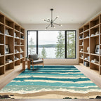 Abstract Teal and Cream Wave Ocean Rug