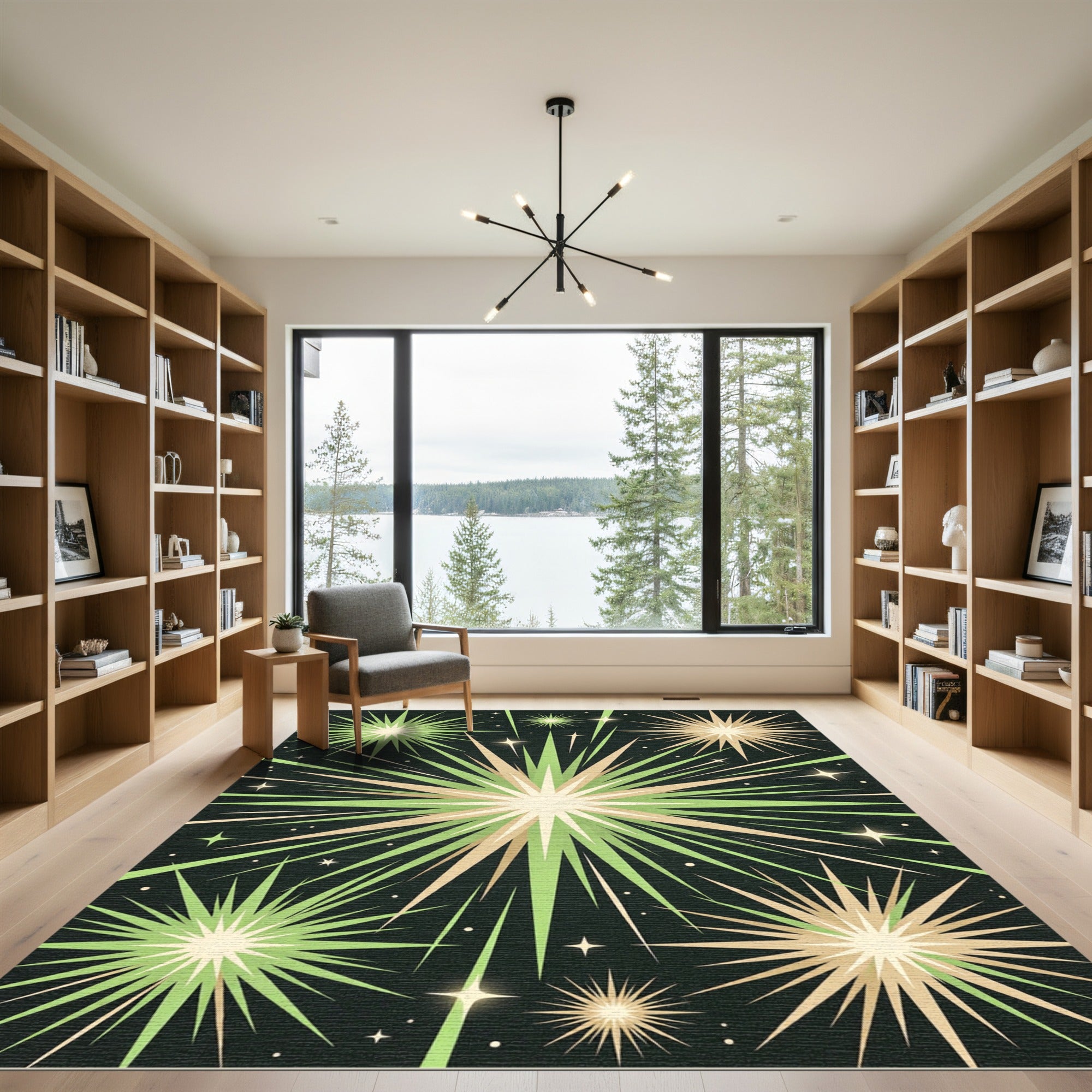 Mid-Century Olive and Gold Starburst Rug