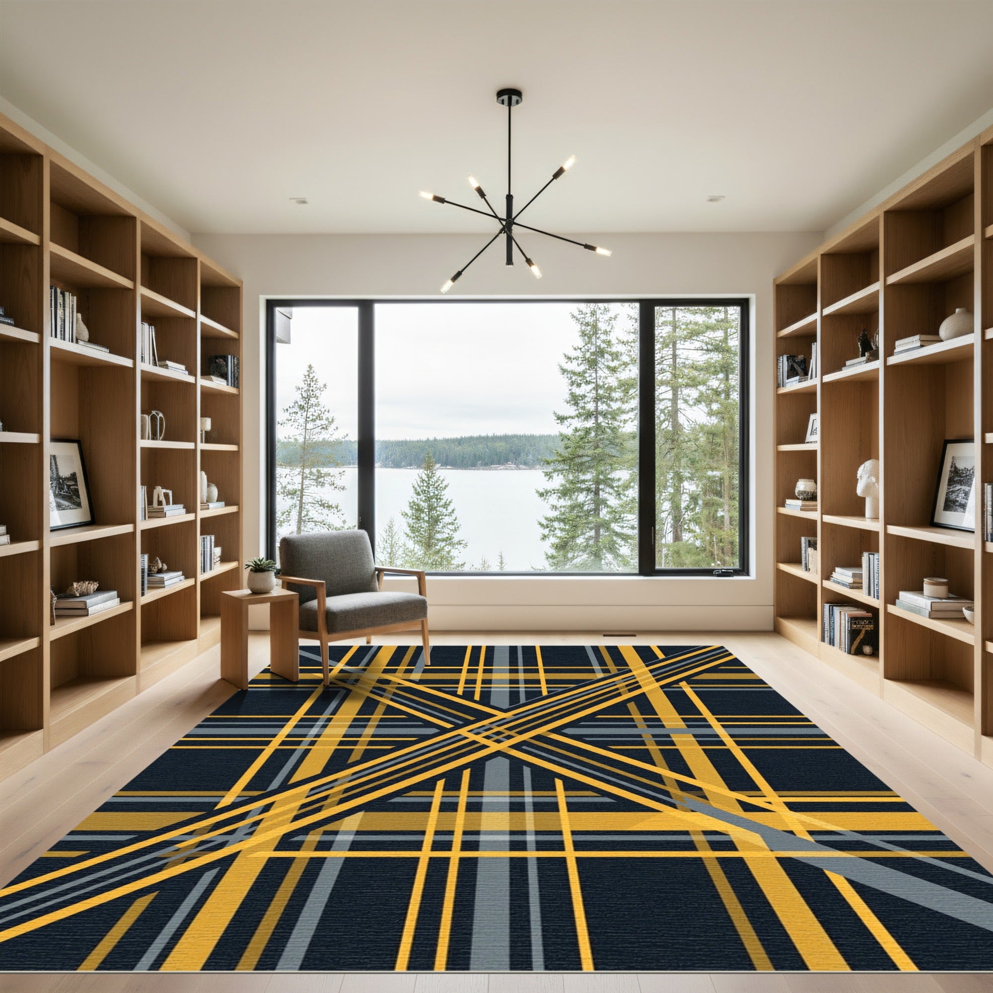 Dark Yellow Gray Plaid Overlay Rug