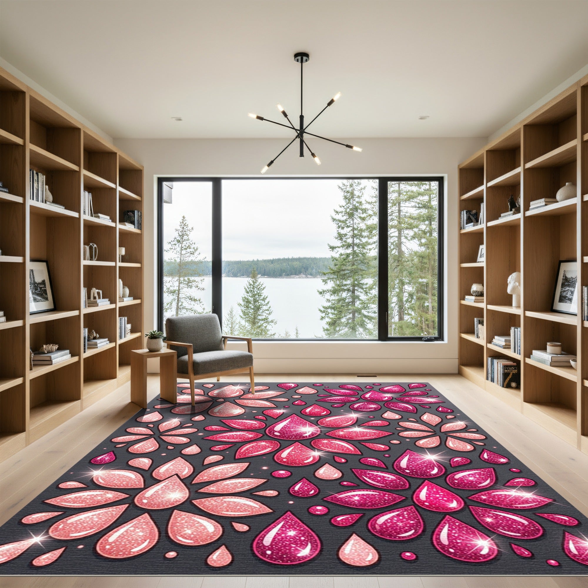 Sparkling Pink Petal Drop Arrangement Rug