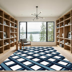 Modern Blue Crossed Lattice Grid Rug