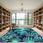 Lush Teal Coral Reef Underwater Scene Rug