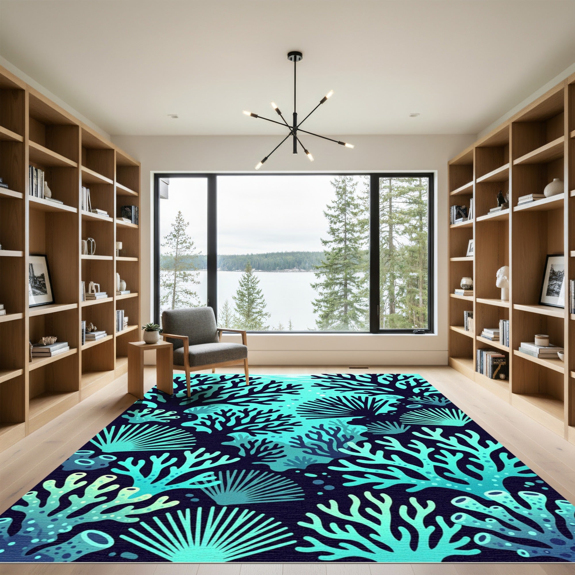 Lush Teal Coral Reef Underwater Scene Rug