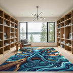 Intricate Blue Octopus amidst Oceanic Currents Rug