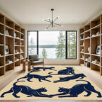 Minimalist Navy Black Cat Silhouette Rug