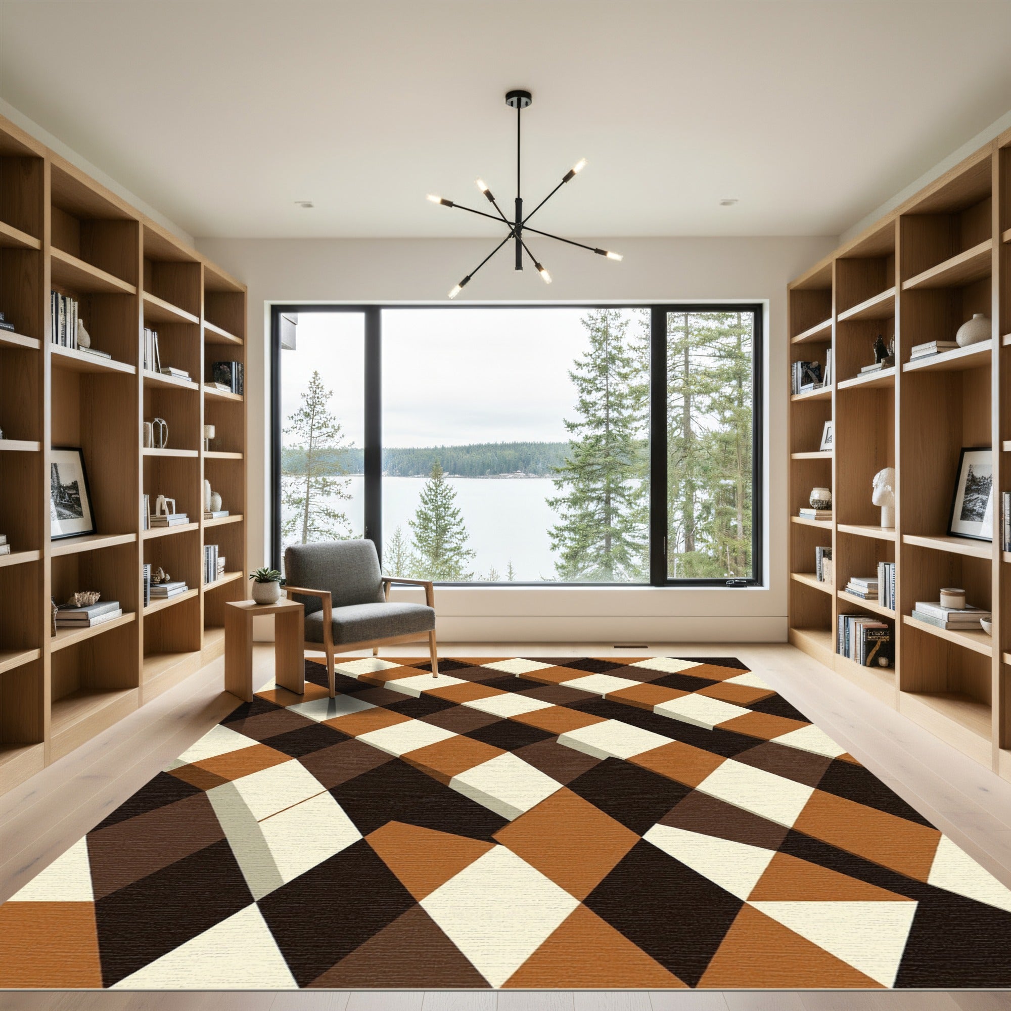 Earthy Brown Diamond Block Rug