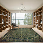 Ornate Emerald Olive Lotus Mandala Rug