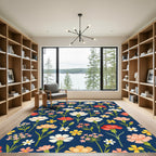 Navy Blue Floral Garden Meadow Rug