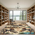 Prehistoric Dinosaur Skeleton Musical Beige Rug