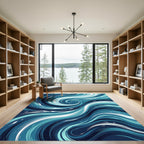 Abstract Ocean Blue Swirl Wave Rug
