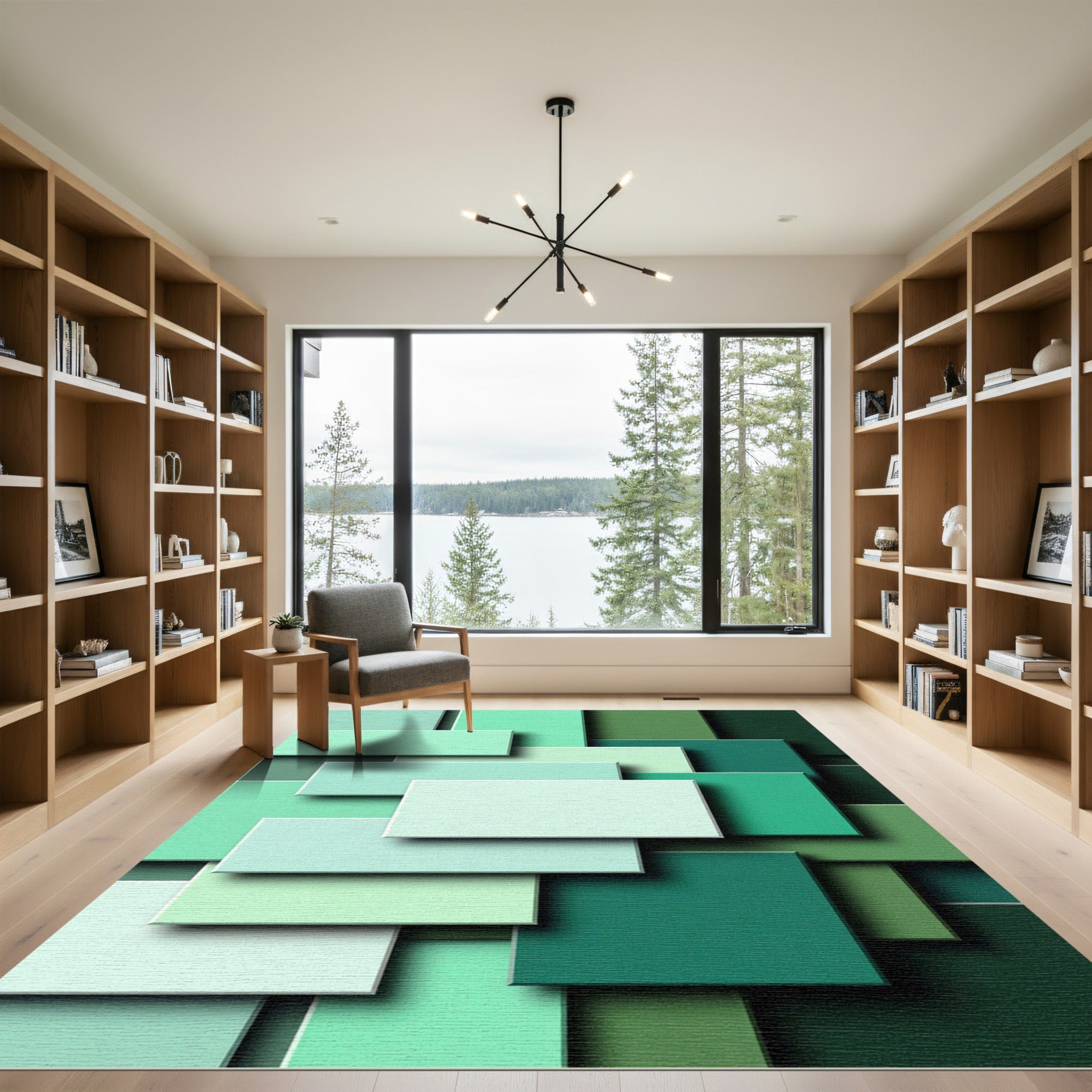 Modern Emerald Jade Geometric Block Rug