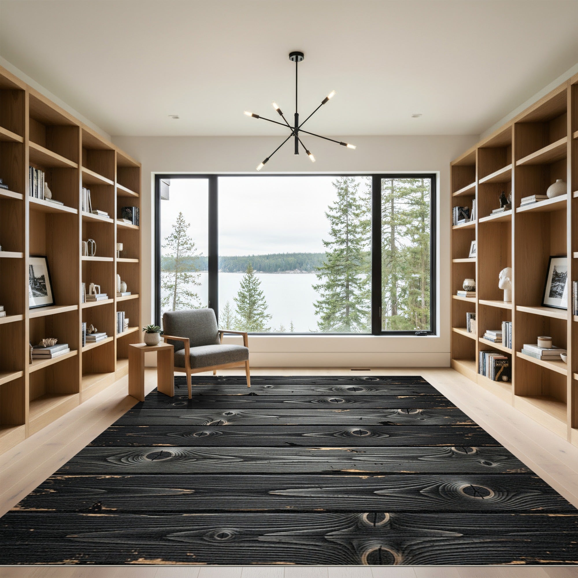 Rustic Dark Gray Wood Grain Rug