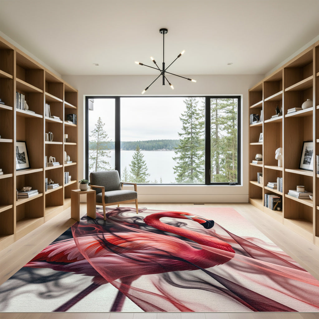 Ethereal Flamingo with Crimson Smoke Rug