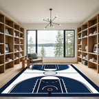 Minimalist Navy Blue Basketball Court Graphic Rug