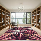 Crimson Palm Leaf Tropical Layering Rug