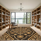 Gold Mandala Geometric Diamond Medallion Rug
