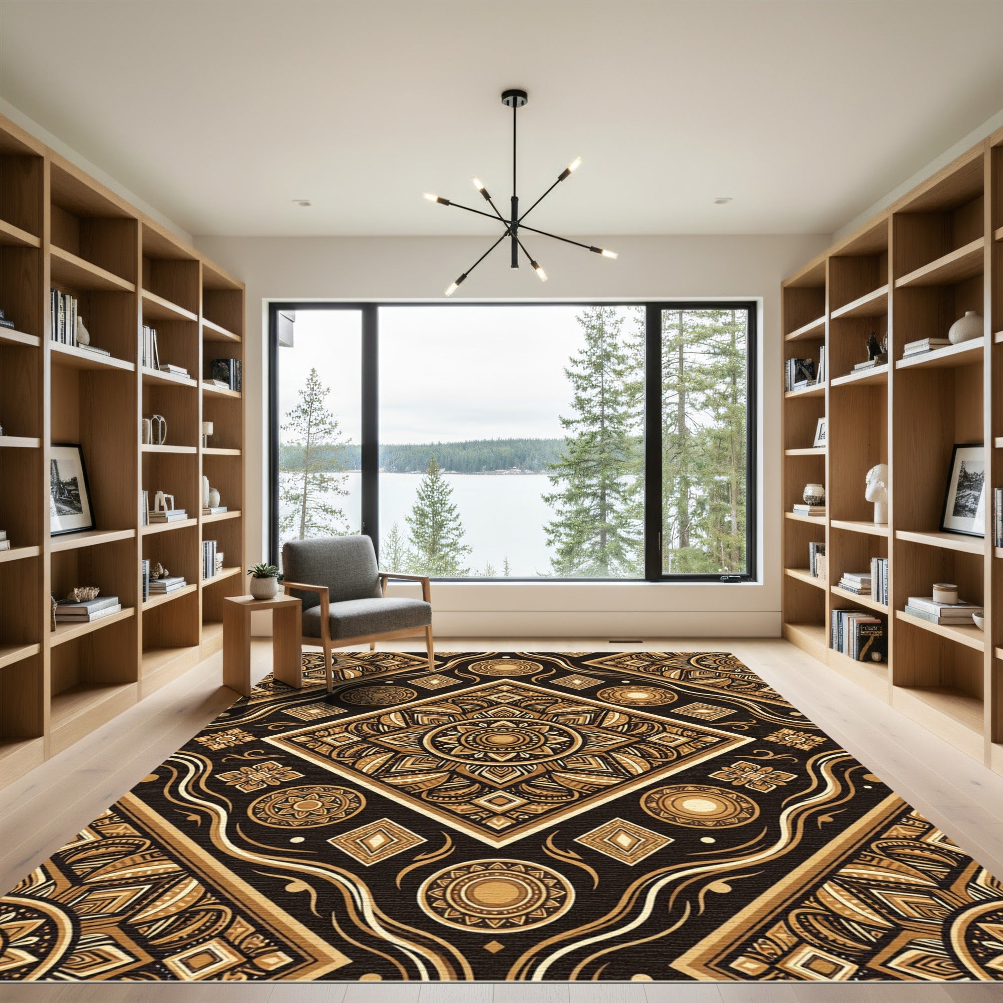 Gold Mandala Geometric Diamond Medallion Rug