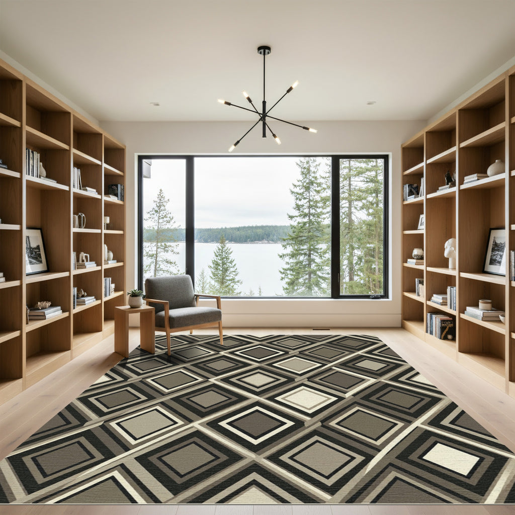 Modern Geometric Diamond Overlay Neutral Rug