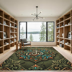 Green Ornate Medallion Arabic Calligraphy Rug
