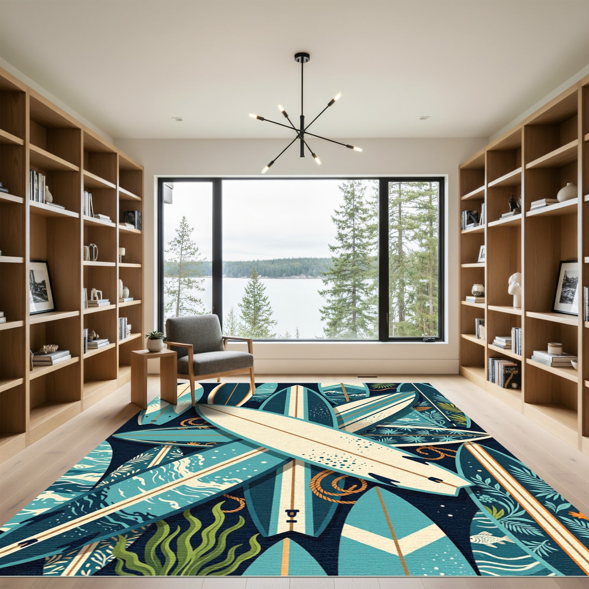 Tropical Surfboard Wave Coastal Collage Rug