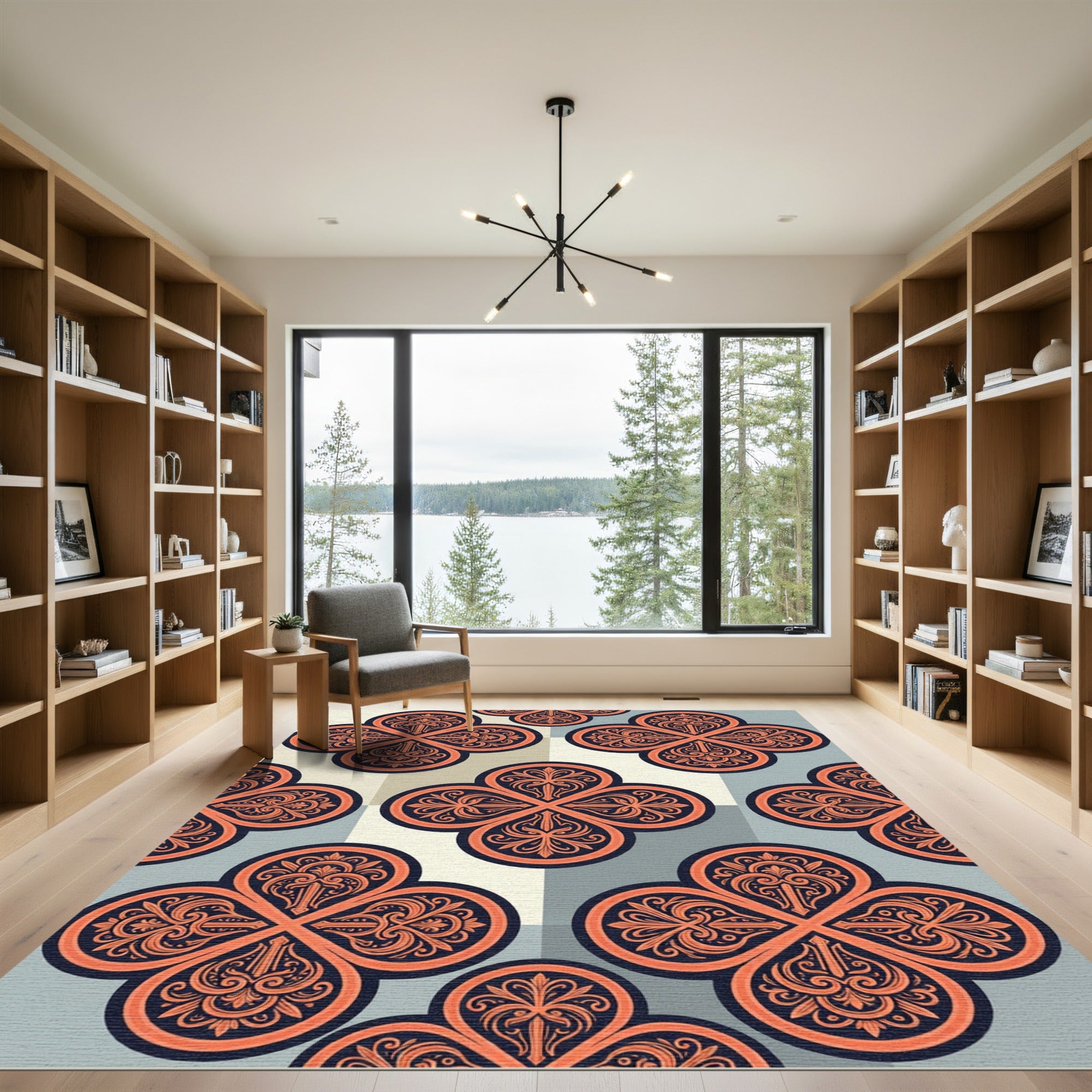 Elegant Terracotta Quatrefoil Geometric Medallion Rug