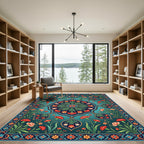 Teal Floral Medallion Carnation Garden Rug