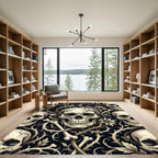 Gothic Skull and Thorn Floral Cream Rug