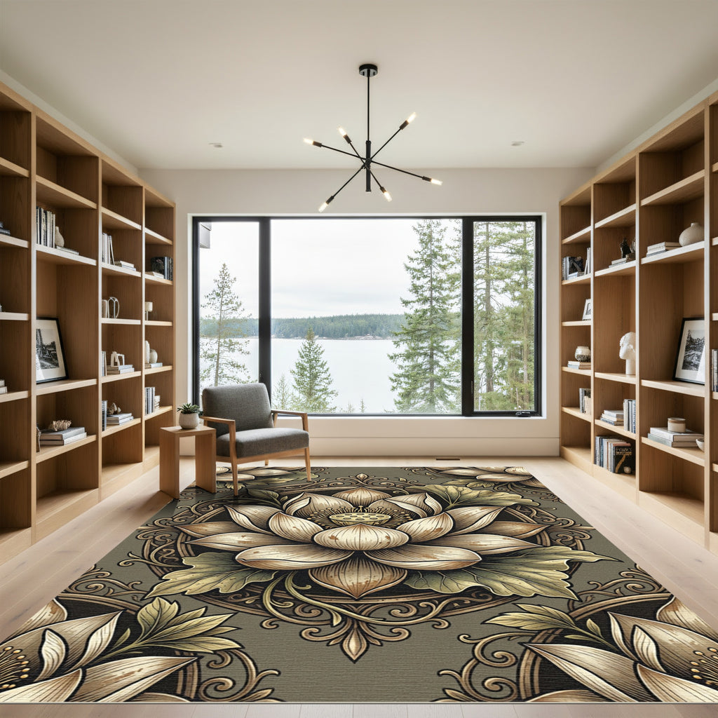 Classic Sepia Lotus Flourish Rug