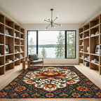 Ornate Amber Lotus Floral Medallion Rug