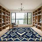 Indigo Blue Geometric Ikat Diamond Rug