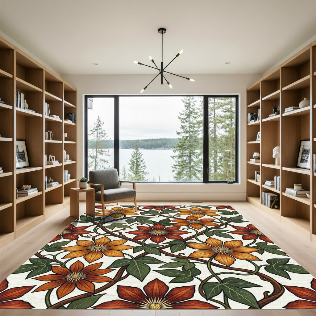 Autumn Botanical Clematis Floral Twining Vines Rug