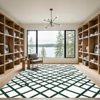 Modern Forest Green Skewed Grid Rug