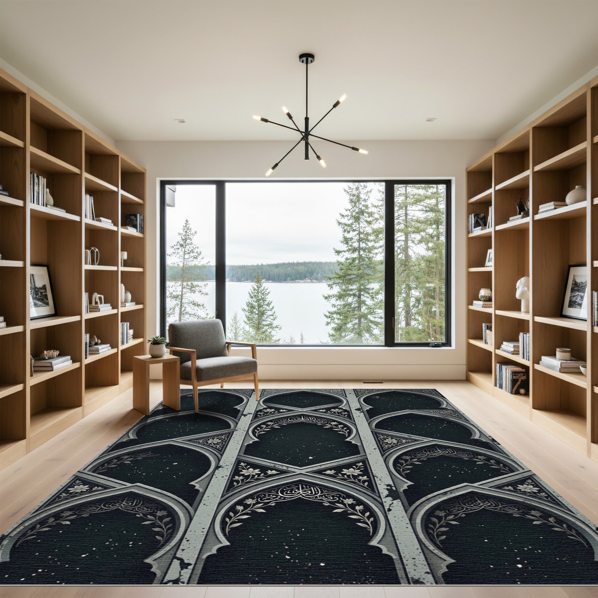 Midnight Celestial Archway Floral Inlay Rug
