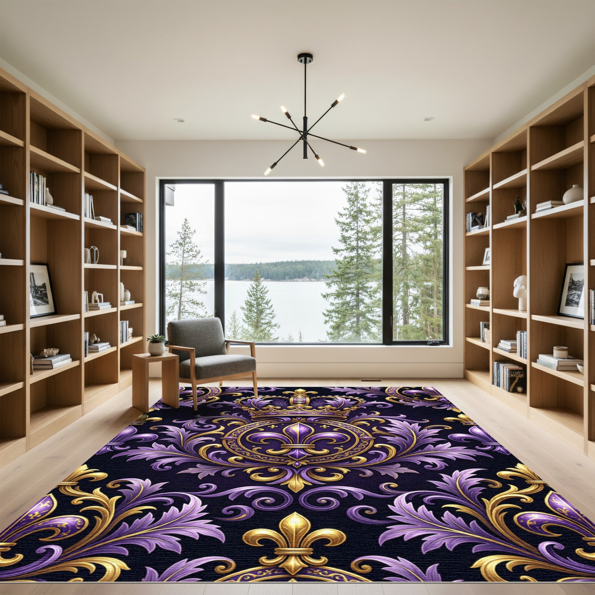 Royal Purple and Gold Fleur-de-lis Rug