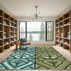 Teal Olive Heart Tree Blocks Rug