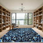 Opulent Blue Floral Damask Rug
