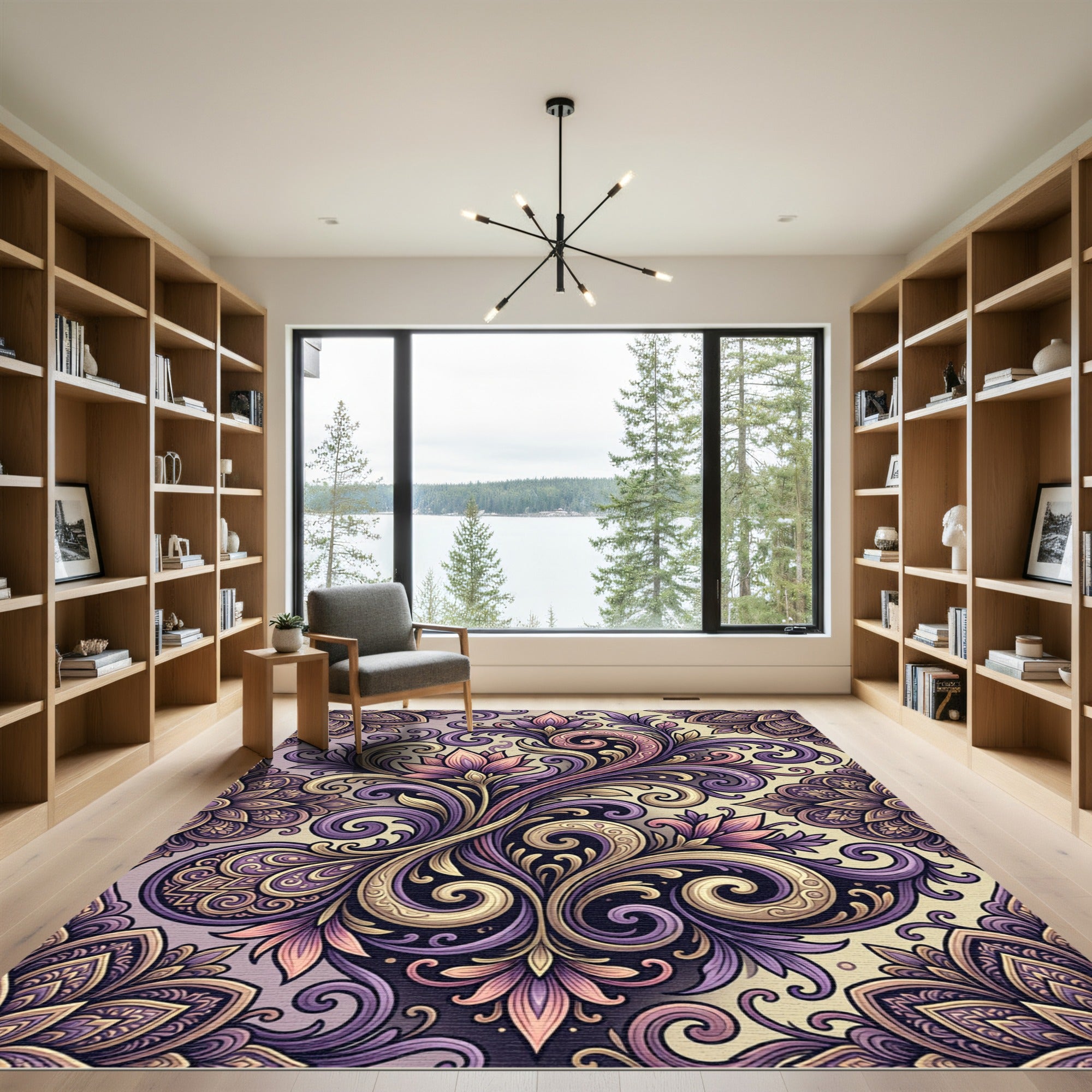 Mauve Lilac Floral Swirl Medallion Rug