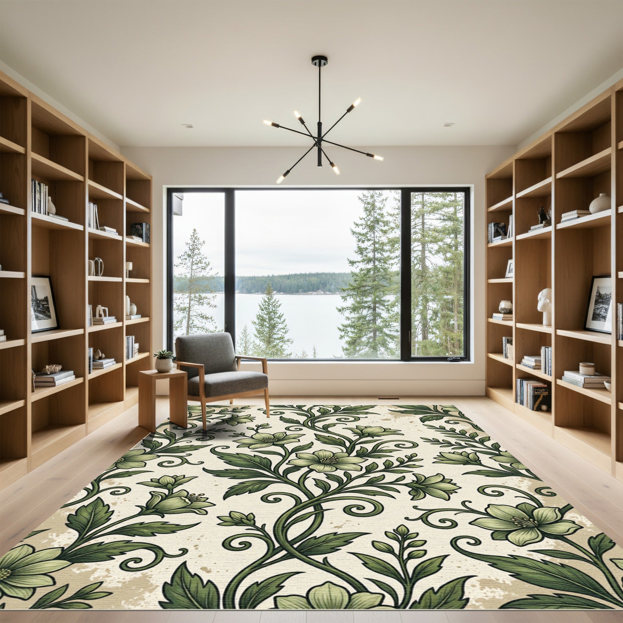 Sage Botanical Swirl Floral Scroll Rug