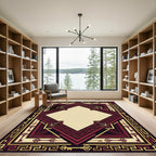 Crimson Gold Geometric Keys Medallion Rug