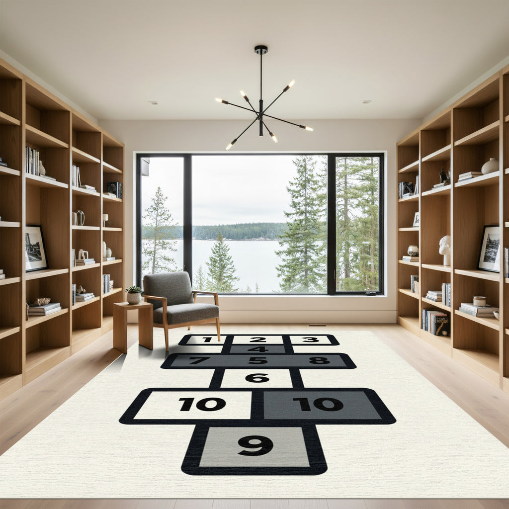 Minimalist Monochrome Geometric Hopscotch Grid Rug