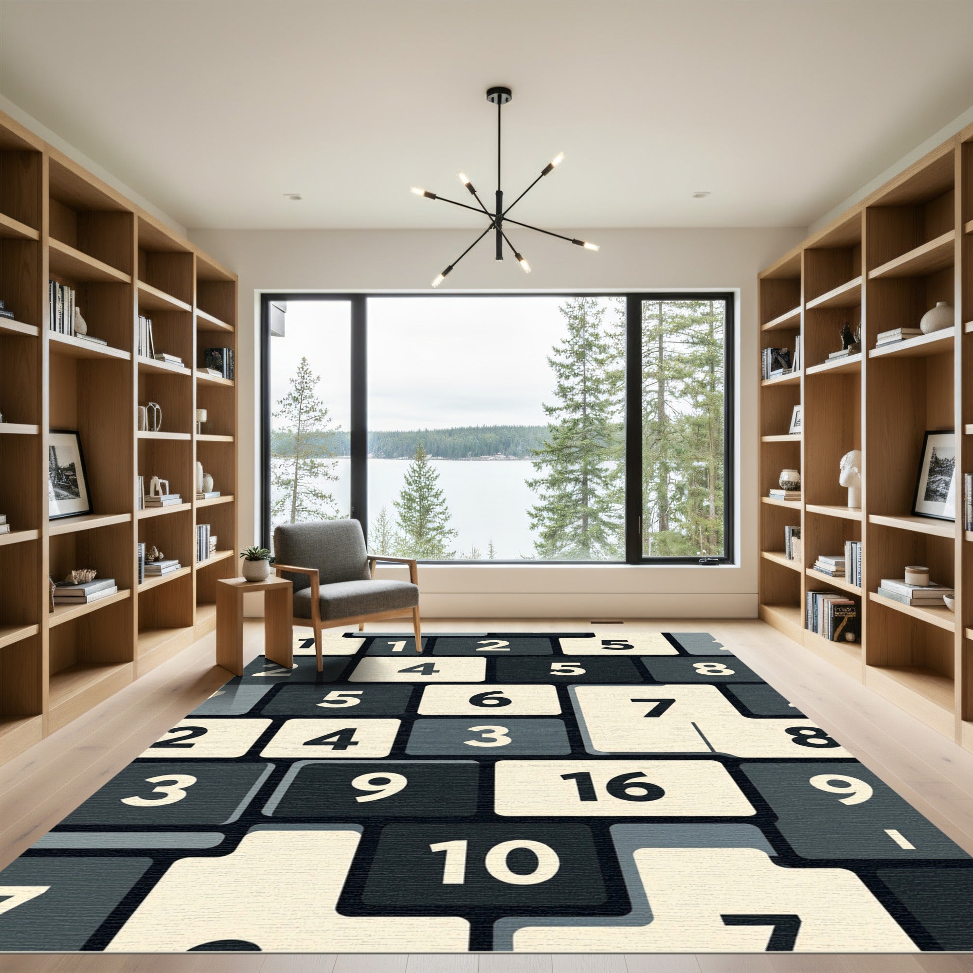Modern Geometric Number Block Grid Rug