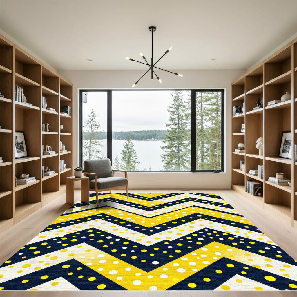 Bold Yellow Navy Polka Dot Chevron Rug