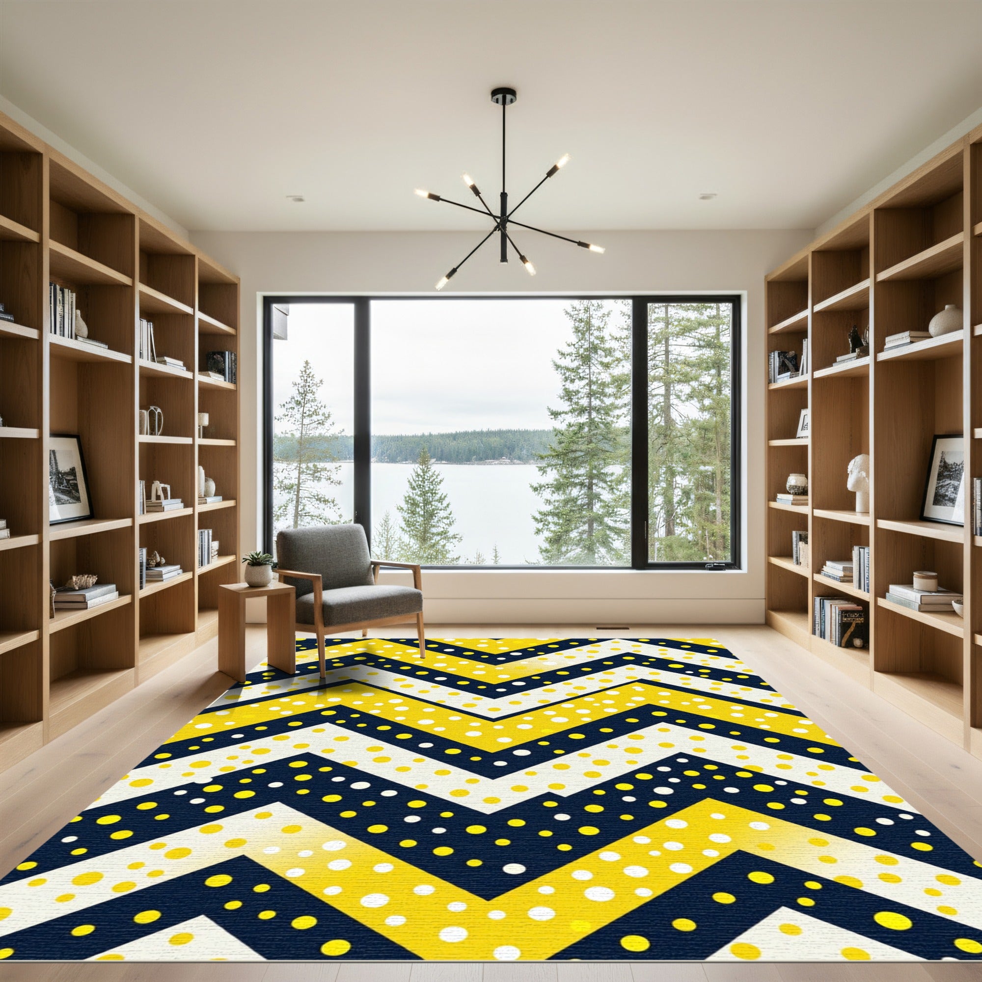 Bold Yellow Navy Polka Dot Chevron Rug