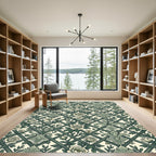 Sage Green Floral Trellis Damask Rug