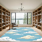 Whimsical Sky Blue Cloud Swirls Rug