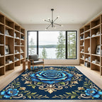 Elegant Blue Rose Filigree Medallion Rug