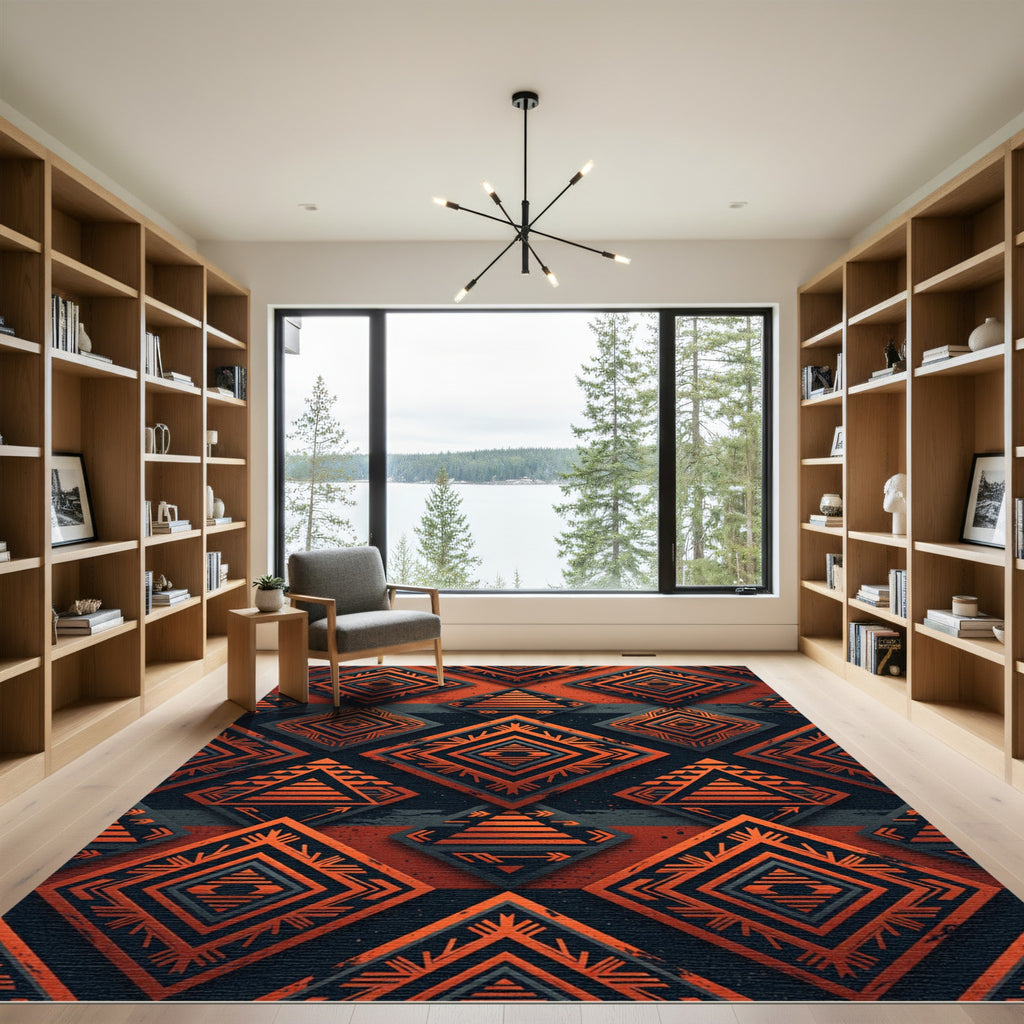 Bold Rust Orange Tribal Diamond Art Rug