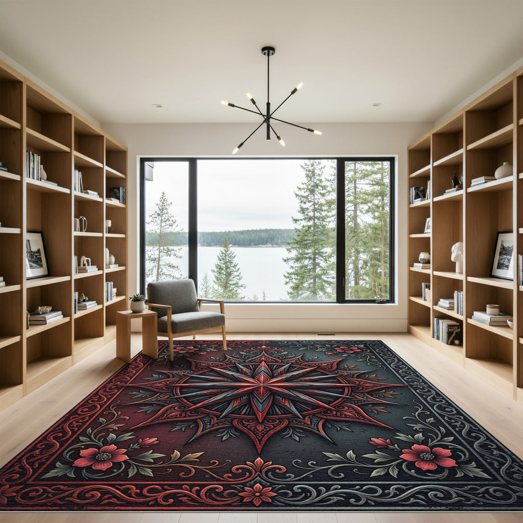 Gothic Crimson Star Floral Medallion Rug