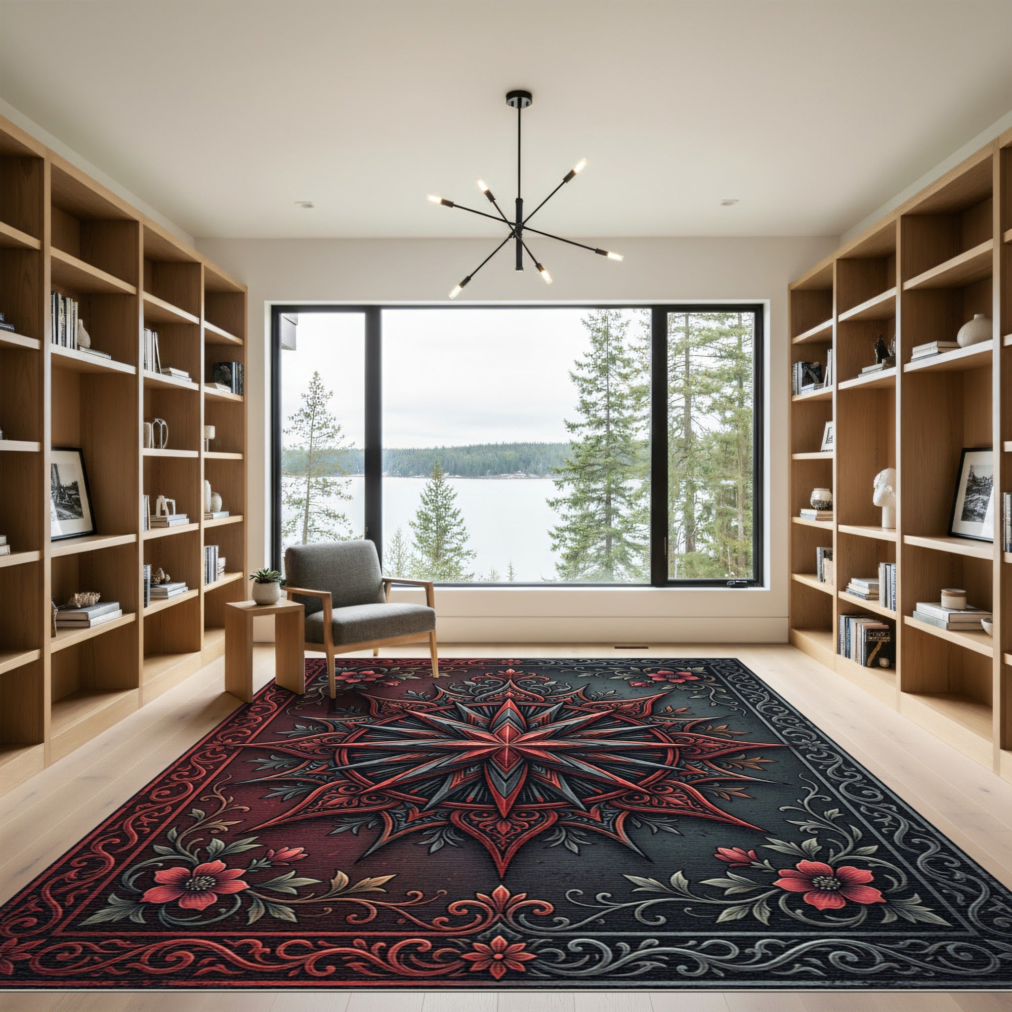 Gothic Crimson Star Floral Medallion Rug